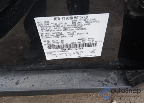 2020 Ford Ecosport Ses z USA, uszkodzony, nr VIN MAJ6S3JL4LC377468